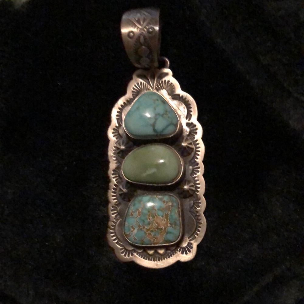 B Johnson Navajo carico lake pendant sterling silver.